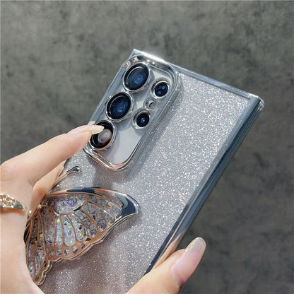 For Samsung Galaxy S24 Ultra Case Quicksand Butterfly TPU Phone Cover with Glass Lens Film