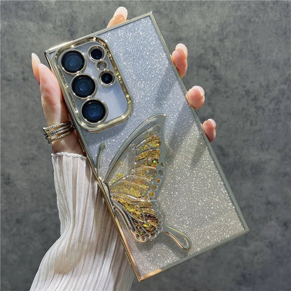 For Samsung Galaxy S24 Ultra Case Quicksand Butterfly TPU Phone Cover with Glass Lens Film