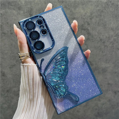 For Samsung Galaxy S24 Ultra Case Quicksand Butterfly TPU Phone Cover with Glass Lens Film