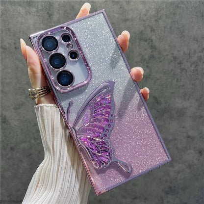 For Samsung Galaxy S24 Ultra Case Quicksand Butterfly TPU Phone Cover with Glass Lens Film