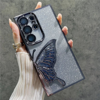 For Samsung Galaxy S24 Ultra Case Quicksand Butterfly TPU Phone Cover with Glass Lens Film