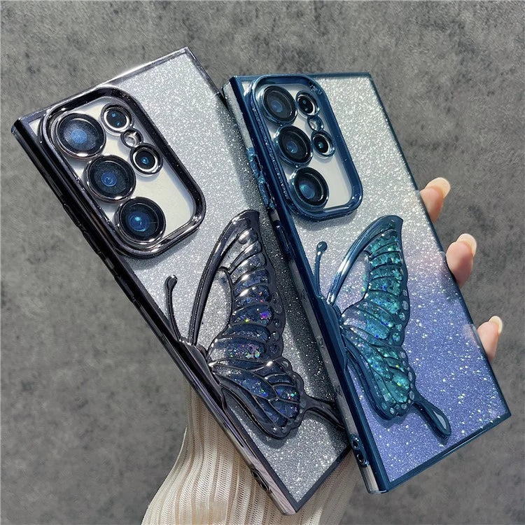 For Samsung Galaxy S24 Ultra Case Quicksand Butterfly TPU Phone Cover with Glass Lens Film