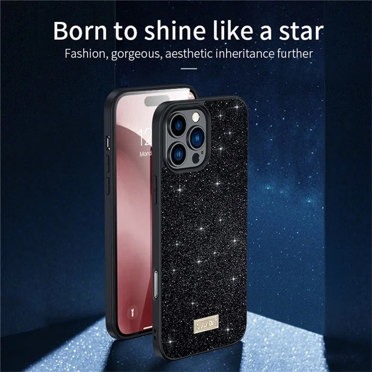 SULADA For iPhone 16 Pro Case PU Leather+PC+TPU Glitter Sequins Back Phone Cover