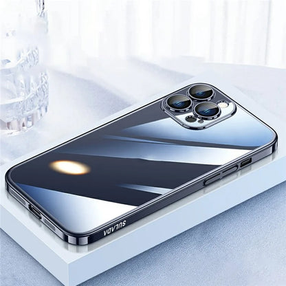 SULADA JINGJIA Series For iPhone 16 Pro Max Clear Case Electroplating Hard PC Phone Case with Lens Film