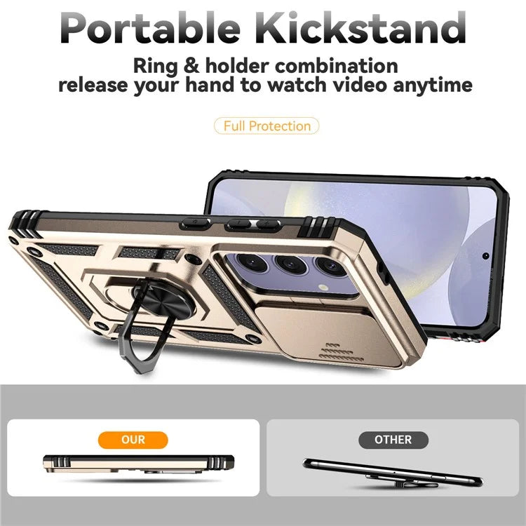 For Samsung Galaxy S24 FE Case PC + TPU Phone Cover Lens Ultimate Protection Kickstand