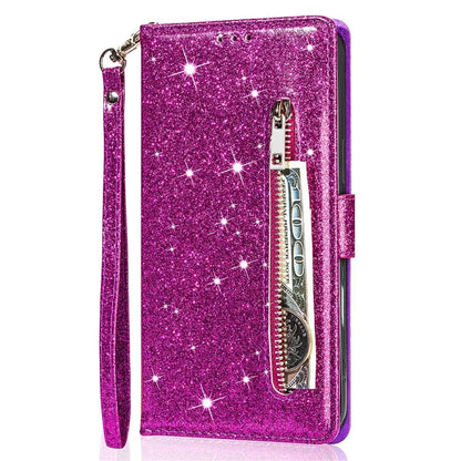 For iPhone 16 Stand Case Glitter Phone Leather Cover Zipper Pocket