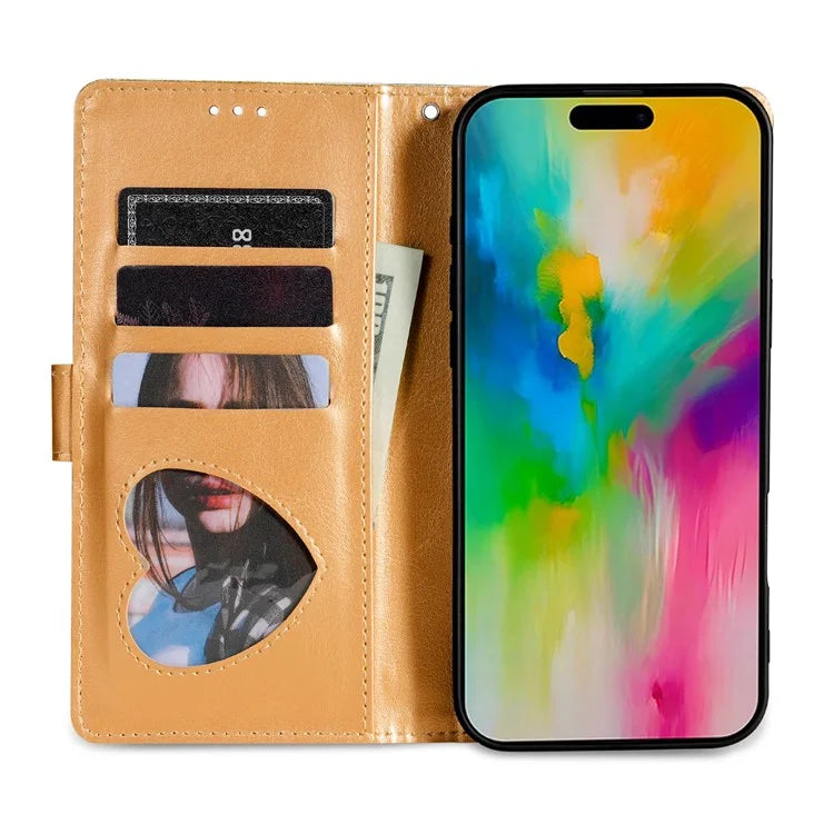For iPhone 16 Plus Stand Case Glitter Phone Leather Cover Zipper Pocket