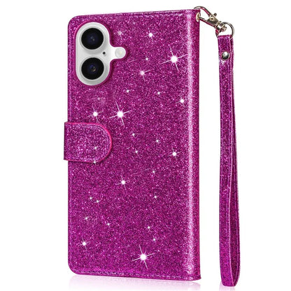 For iPhone 16 Plus Stand Case Glitter Phone Leather Cover Zipper Pocket