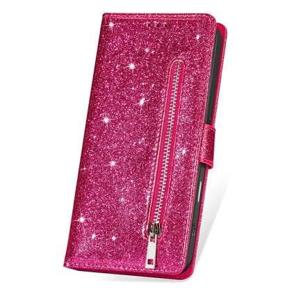 For iPhone 16 Plus Stand Case Glitter Phone Leather Cover Zipper Pocket