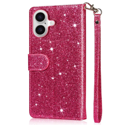 For iPhone 16 Plus Stand Case Glitter Phone Leather Cover Zipper Pocket