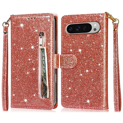 For Google Pixel 9 Pro  /  Pixel 9 Stand Case Glitter Phone Leather Cover Zipper Pocket