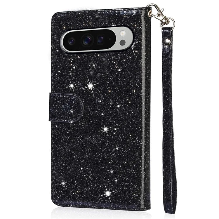 For Google Pixel 9 Pro  /  Pixel 9 Stand Case Glitter Phone Leather Cover Zipper Pocket