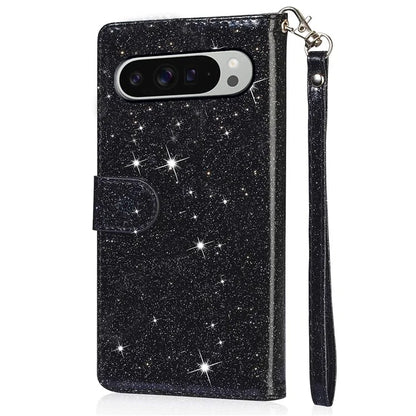 For Google Pixel 9 Pro  /  Pixel 9 Stand Case Glitter Phone Leather Cover Zipper Pocket