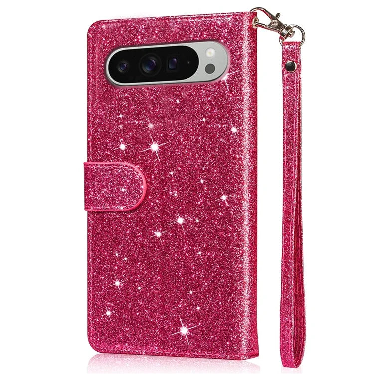 For Google Pixel 9 Pro  /  Pixel 9 Stand Case Glitter Phone Leather Cover Zipper Pocket