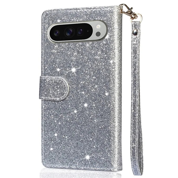 For Google Pixel 9 Pro  /  Pixel 9 Stand Case Glitter Phone Leather Cover Zipper Pocket