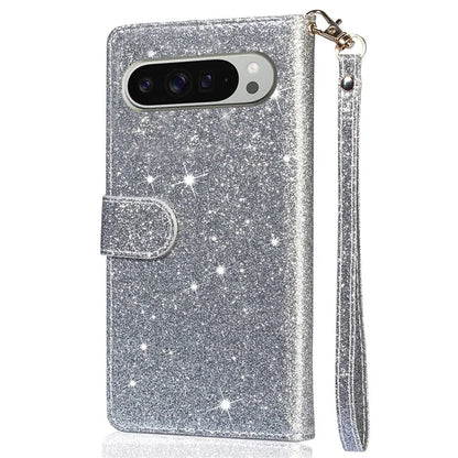 For Google Pixel 9 Pro  /  Pixel 9 Stand Case Glitter Phone Leather Cover Zipper Pocket