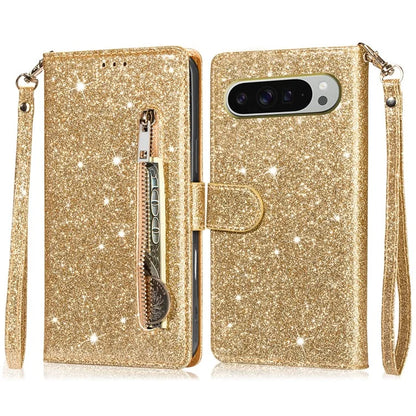 For Google Pixel 9 Pro  /  Pixel 9 Stand Case Glitter Phone Leather Cover Zipper Pocket