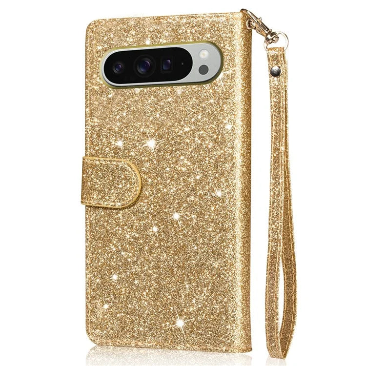 For Google Pixel 9 Pro  /  Pixel 9 Stand Case Glitter Phone Leather Cover Zipper Pocket