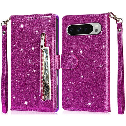 For Google Pixel 9 Pro  /  Pixel 9 Stand Case Glitter Phone Leather Cover Zipper Pocket