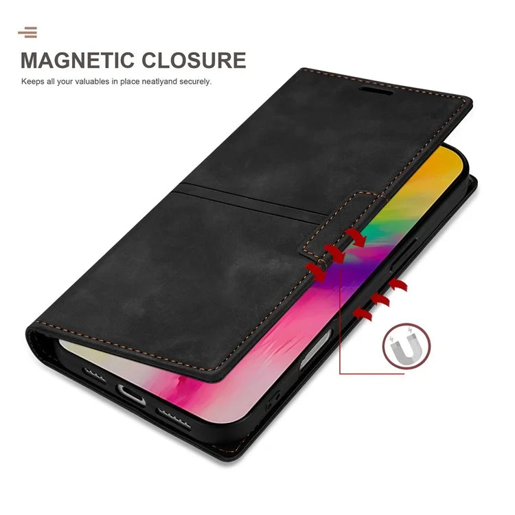 For iPhone 16 Wallet Case Magnetic Closing Leather Phone Cover
