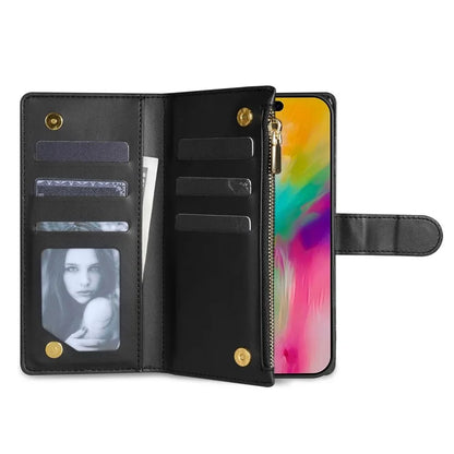 For iPhone 16 Pro Max Case Rhombus Stitching Leather Wallet Phone Cover with Long  /  Short Strap