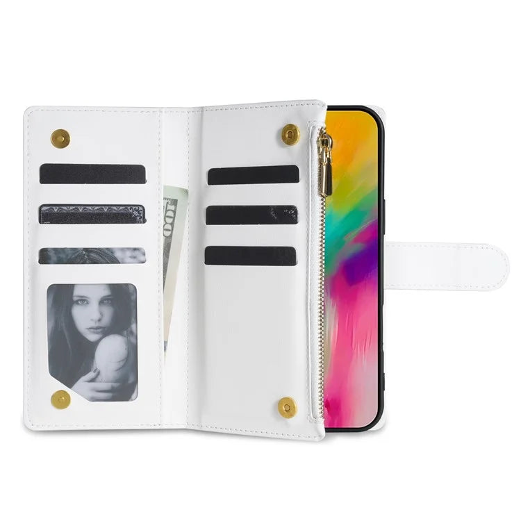 For iPhone 16 Pro Max Case Rhombus Stitching Leather Wallet Phone Cover with Long  /  Short Strap