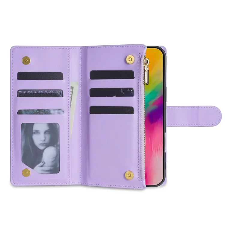 For iPhone 16 Pro Max Case Rhombus Stitching Leather Wallet Phone Cover with Long  /  Short Strap
