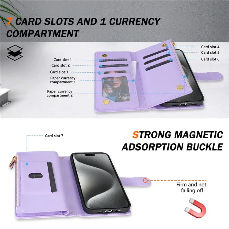 For iPhone 16 Pro Max Case Rhombus Stitching Leather Wallet Phone Cover with Long  /  Short Strap