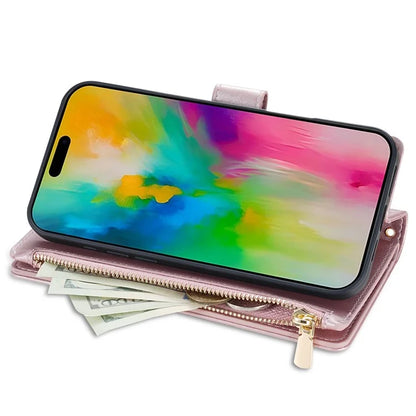 For iPhone 16 Pro Max Case Rhombus Stitching Leather Wallet Phone Cover with Long  /  Short Strap