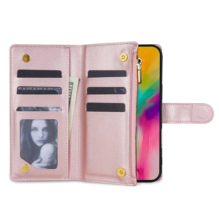 For iPhone 16 Pro Max Case Rhombus Stitching Leather Wallet Phone Cover with Long  /  Short Strap