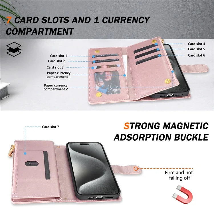 For iPhone 16 Pro Max Case Rhombus Stitching Leather Wallet Phone Cover with Long  /  Short Strap