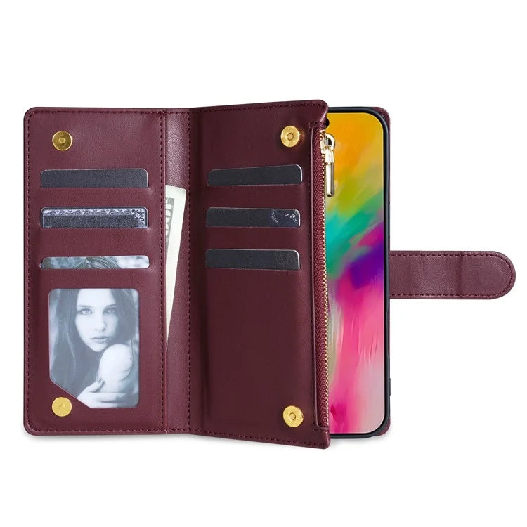 For iPhone 16 Pro Max Case Rhombus Stitching Leather Wallet Phone Cover with Long  /  Short Strap