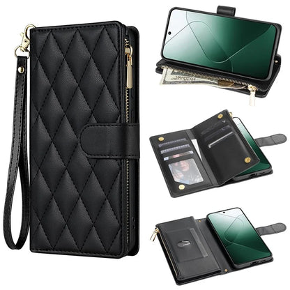For Google Pixel 9 Pro XL Case Rhombus Stitching Leather Wallet Phone Cover with Long  /  Short Strap