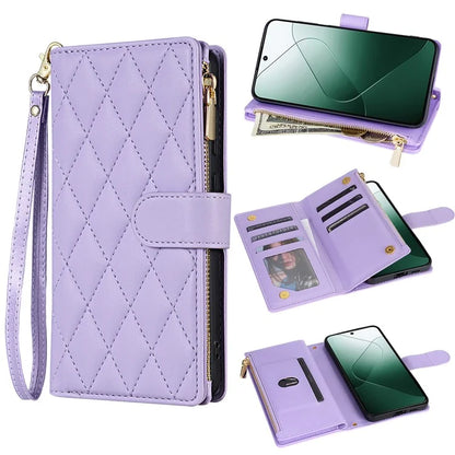 For Google Pixel 9 Pro XL Case Rhombus Stitching Leather Wallet Phone Cover with Long  /  Short Strap