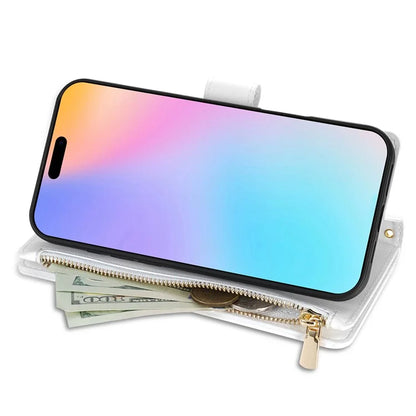 For iPhone 16 Case Rhombus Stitching Leather Wallet Phone Cover with Long  /  Short Strap