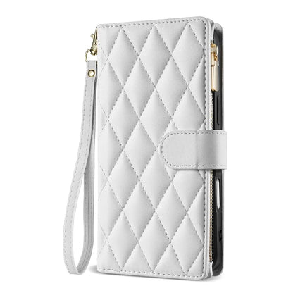 For iPhone 16 Case Rhombus Stitching Leather Wallet Phone Cover with Long  /  Short Strap