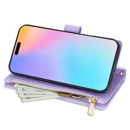 For iPhone 16 Case Rhombus Stitching Leather Wallet Phone Cover with Long  /  Short Strap