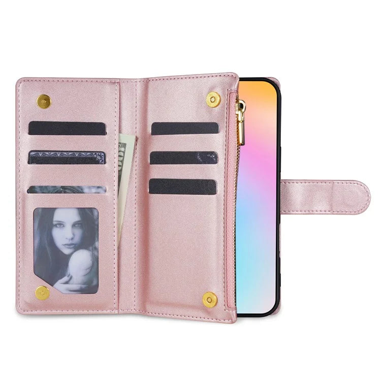 For iPhone 16 Case Rhombus Stitching Leather Wallet Phone Cover with Long  /  Short Strap
