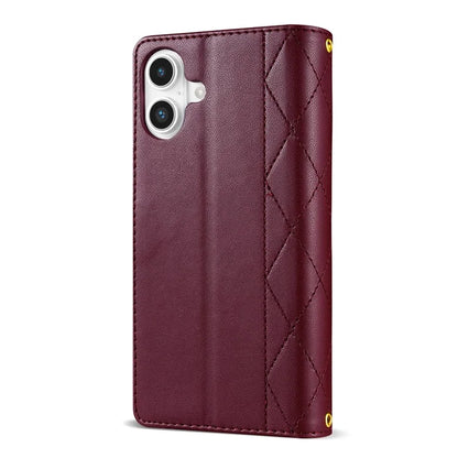 For iPhone 16 Case Rhombus Stitching Leather Wallet Phone Cover with Long  /  Short Strap