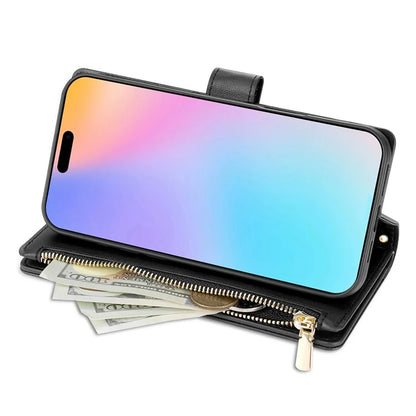 For iPhone 16 Plus Case Rhombus Stitching Leather Wallet Phone Cover with Long  /  Short Strap