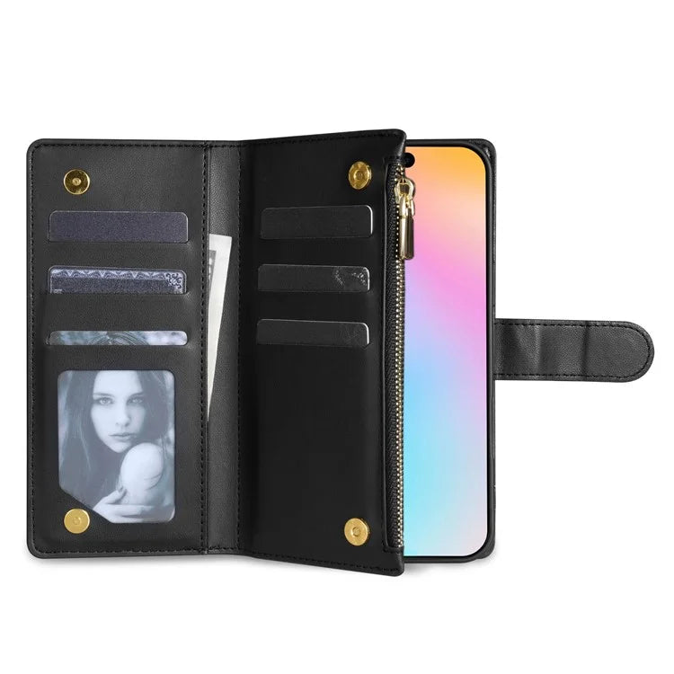 For iPhone 16 Plus Case Rhombus Stitching Leather Wallet Phone Cover with Long  /  Short Strap