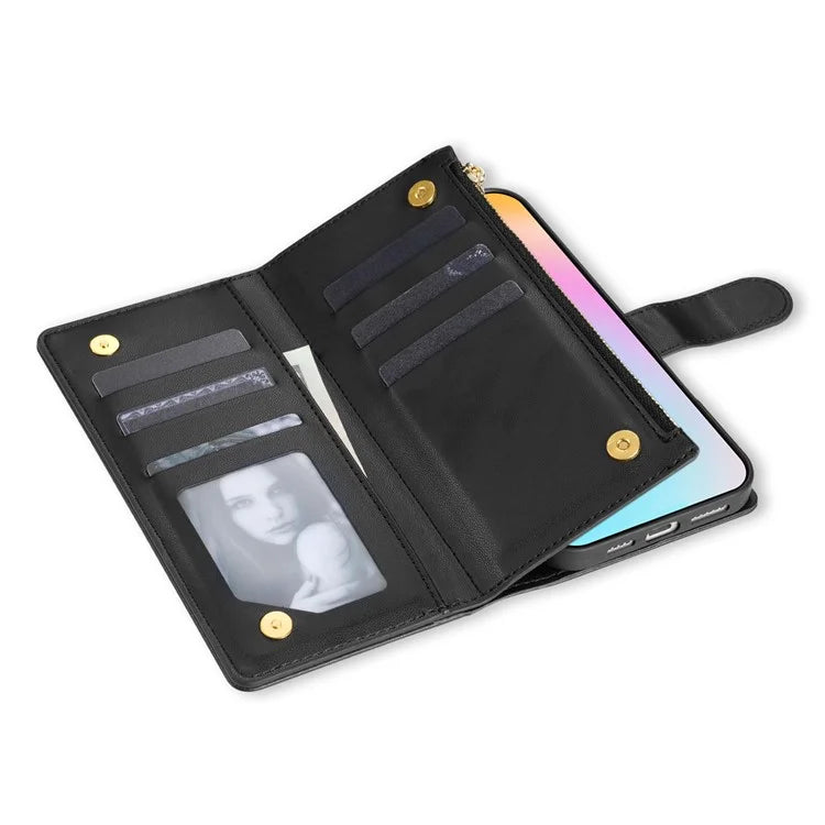 For iPhone 16 Plus Case Rhombus Stitching Leather Wallet Phone Cover with Long  /  Short Strap