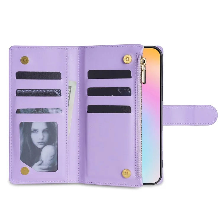 For iPhone 16 Plus Case Rhombus Stitching Leather Wallet Phone Cover with Long  /  Short Strap