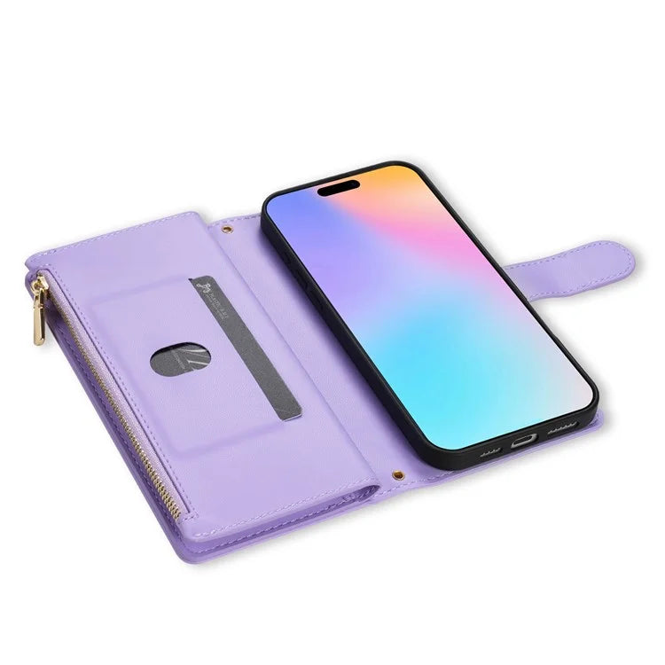 For iPhone 16 Plus Case Rhombus Stitching Leather Wallet Phone Cover with Long  /  Short Strap