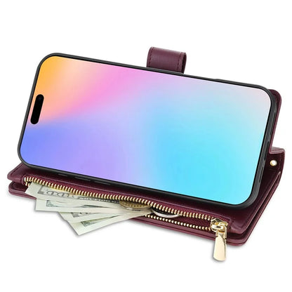 For iPhone 16 Plus Case Rhombus Stitching Leather Wallet Phone Cover with Long  /  Short Strap