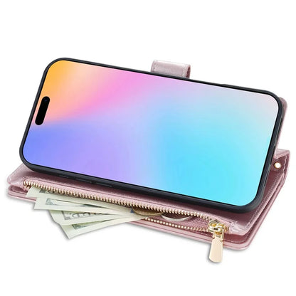 For iPhone 16 Plus Case Rhombus Stitching Leather Wallet Phone Cover with Long  /  Short Strap