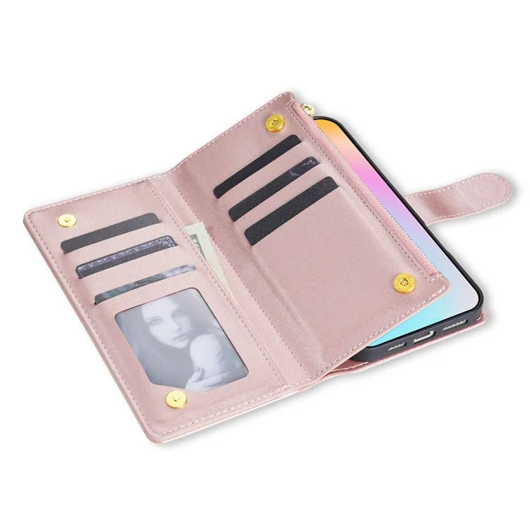 For iPhone 16 Plus Case Rhombus Stitching Leather Wallet Phone Cover with Long  /  Short Strap