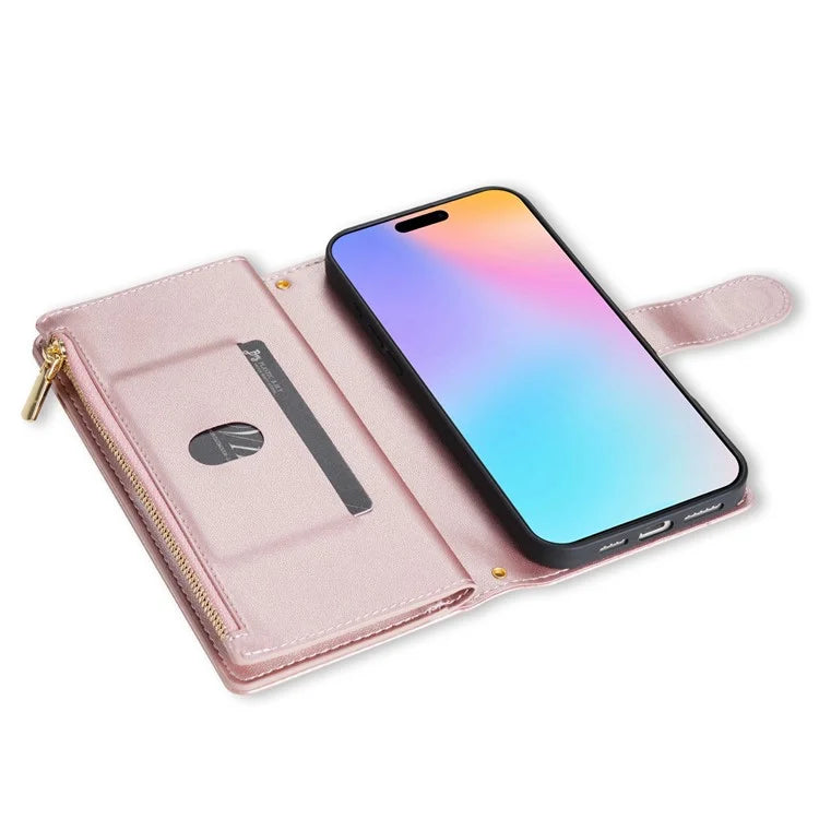 For iPhone 16 Plus Case Rhombus Stitching Leather Wallet Phone Cover with Long  /  Short Strap