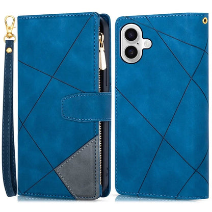 For iPhone 16 Plus Wallet Case Color Splicing Leather Phone Cover with Stand