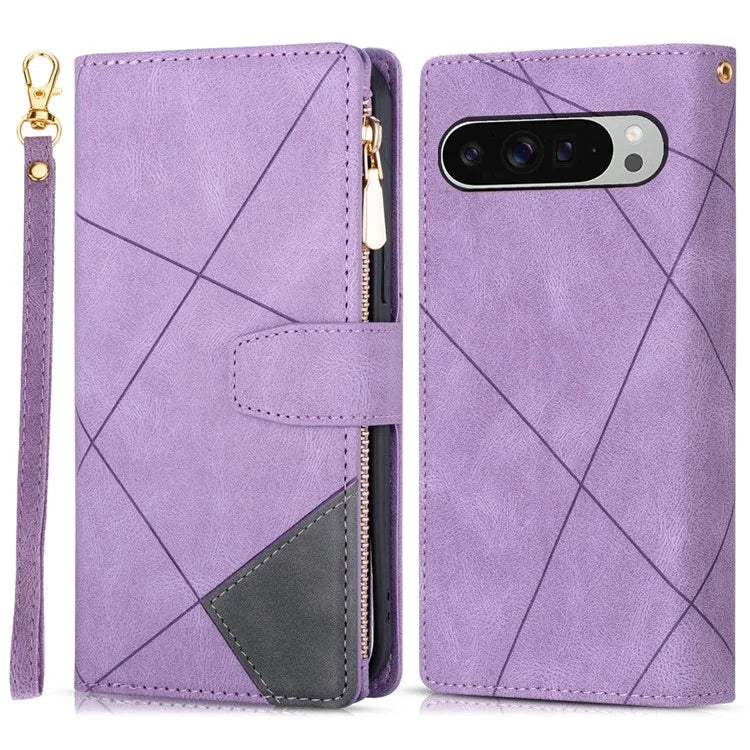 For Google Pixel 9 / 9 Pro Wallet Case Color Splicing Leather Phone Cover with Stand